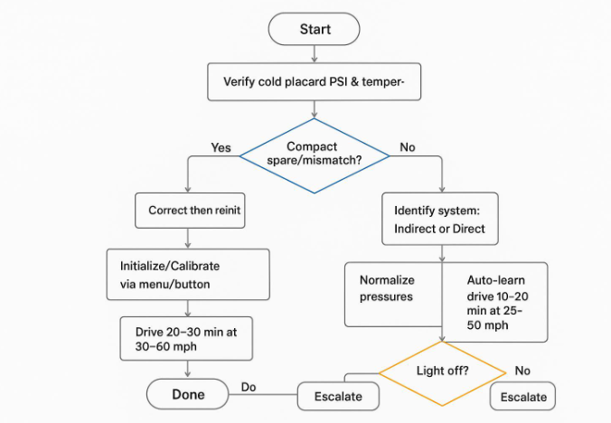 TPMS no-tool troubleshooting decision tree for retailers