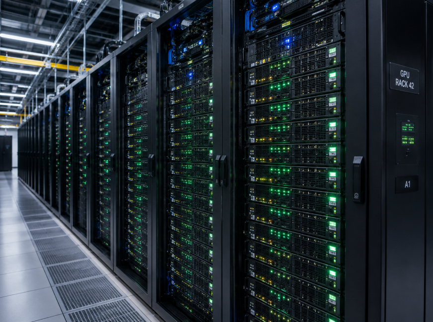 60e04806d80449bc7968c740591c0683.png GPU-accelerated server racks in hyperscale AI data center with status indicator lights